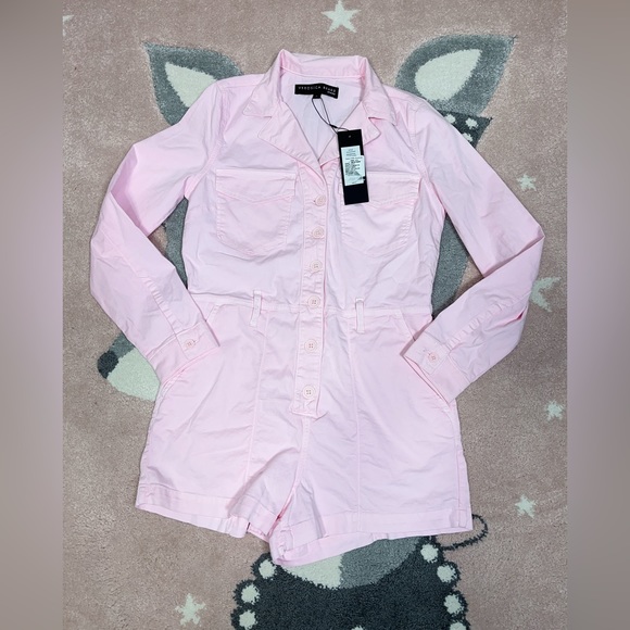 Veronica Beard pink button up shorts jumpsuit romper long sleeves - Picture 2 of 6